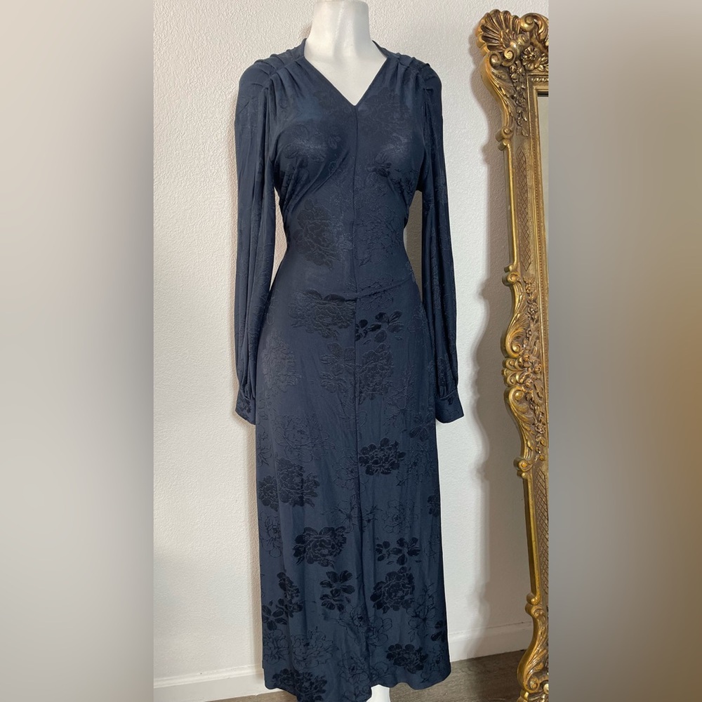 Zara Long Sleeve Navy Floral Maxi Dress